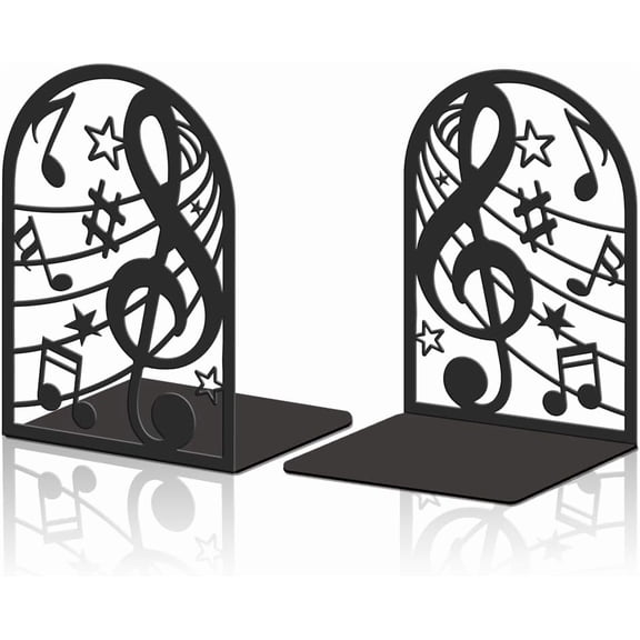 2pcs Music Book Ends Metal Heavy Duty Book Shelf Holders Music Notes Large Bookends for Shelf Decor for Office Home Library Modern Geometric Black Iron