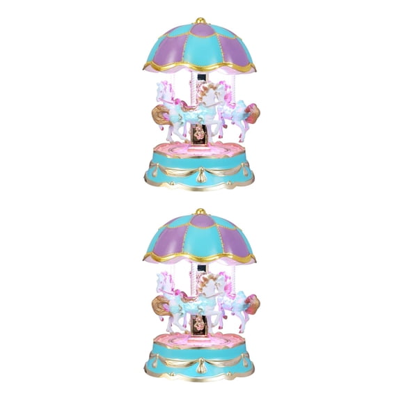 2pcs Music Box 3-Horse Carousel Gifts for Christmas Birthday Valentine's Gifts Decorations