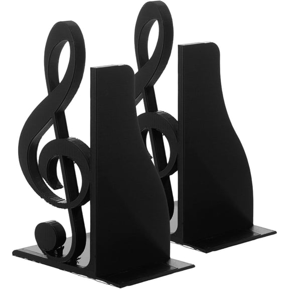 2pcs Musical Note Decorative Bookends for Desktop Bookshelf - Black PLA Artistic Non-Slip Design