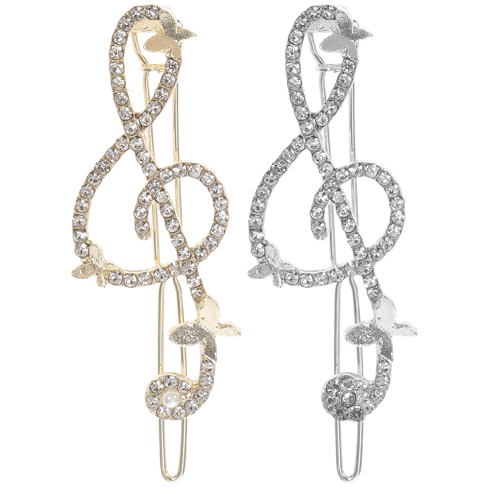 2pcs Musical Note Shape Hair Clips Alloy Rhinestone Inlaid  display picture 2