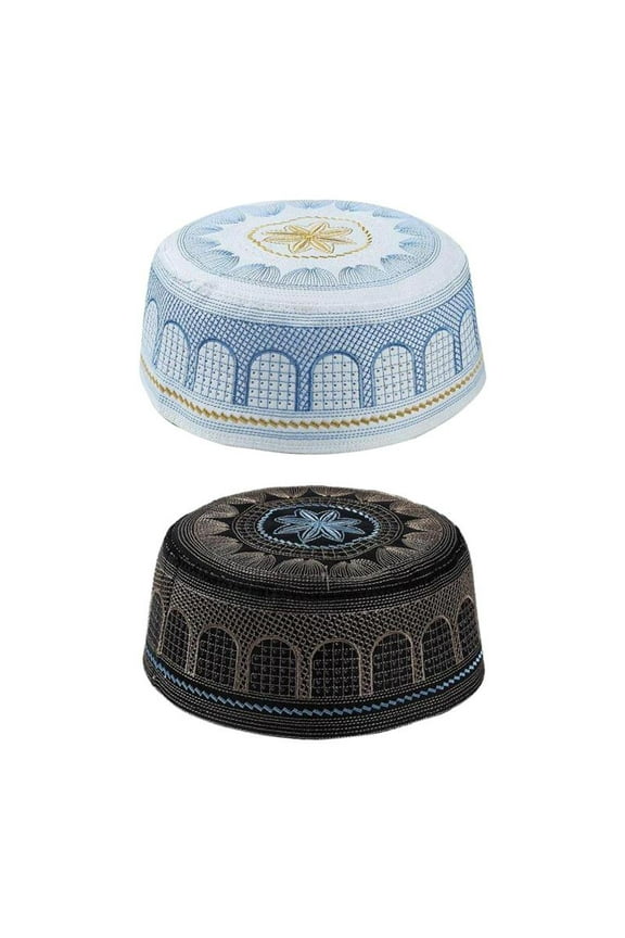 2pcs Muslim Prayer Kufi Turkish Hat Beanie Embroidered Skull Caps Topi Gift