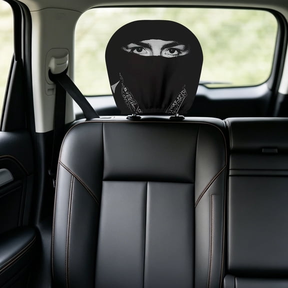 2pcs Mysterious Peeking Eyes Scary Headrest Covers for Cars, Stretch Elastic Fabric Universal Vehicle Seat Head Rest Protector, Unique Dark Style Auto Interior Decor Halloween Car Accessories