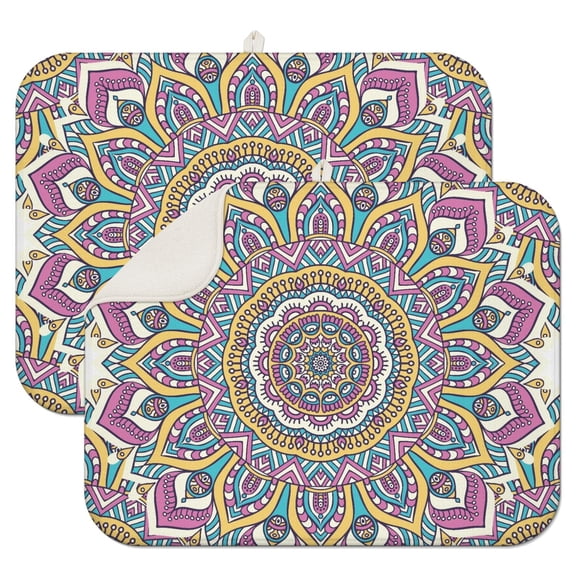 2pcs Mystic Boho Mandala Kitchen Pad, Tribal Boho Pattern, Super Absorbent & Quick Dry, Includes Hanging Loop