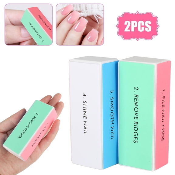 2pcs Nail Files and Buffer Blocks, Professional 4 Ways Colorful Nail Art Shiner Polisher and Buffing Sanding Files
