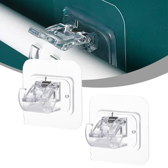 2pcs Nail-Free Adjustable Curtain Rod Holder Clamp Hook Rod Bracket Holders Adhesive Wall Curtain Fixed Clip Hanging Rack Hooks Smile Home