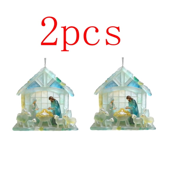 2pcs Nativity Scene Pendant Ornaments, Detailed Christmas Religious Decorations for Xmas Tree, Mantel & Home, Meaningful Jesus Birth Hanging Decor for Holiday & Church Use, 3.15*3.15in, A