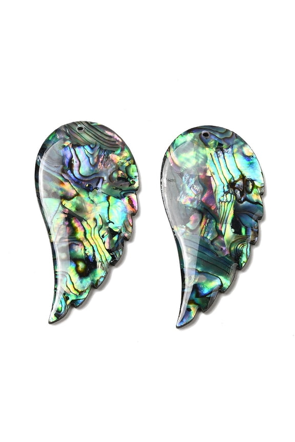 2pcs Natural Abalone Shell/Paua Shell Big Pendants Wing Charms 51.5x25x2.5mm Hole: 1.5mm DIY