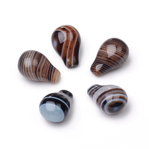2pcs Natural Banded Agate/Striped Agate Beads Half Drilled Dyed & Heated Teardrop 18.5~19x12.5~13x10.5mm Hole: 0.8~1mm