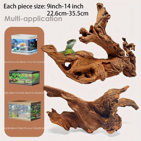 2pcs Natural Driftwood for Aquarium & Reptile - Floating/ Logs with Branches, 9-14 Inch Wood for Fish,, Bearded Dragons Habitat Decoration (Suitable for Aquatic & Terrarium Use)