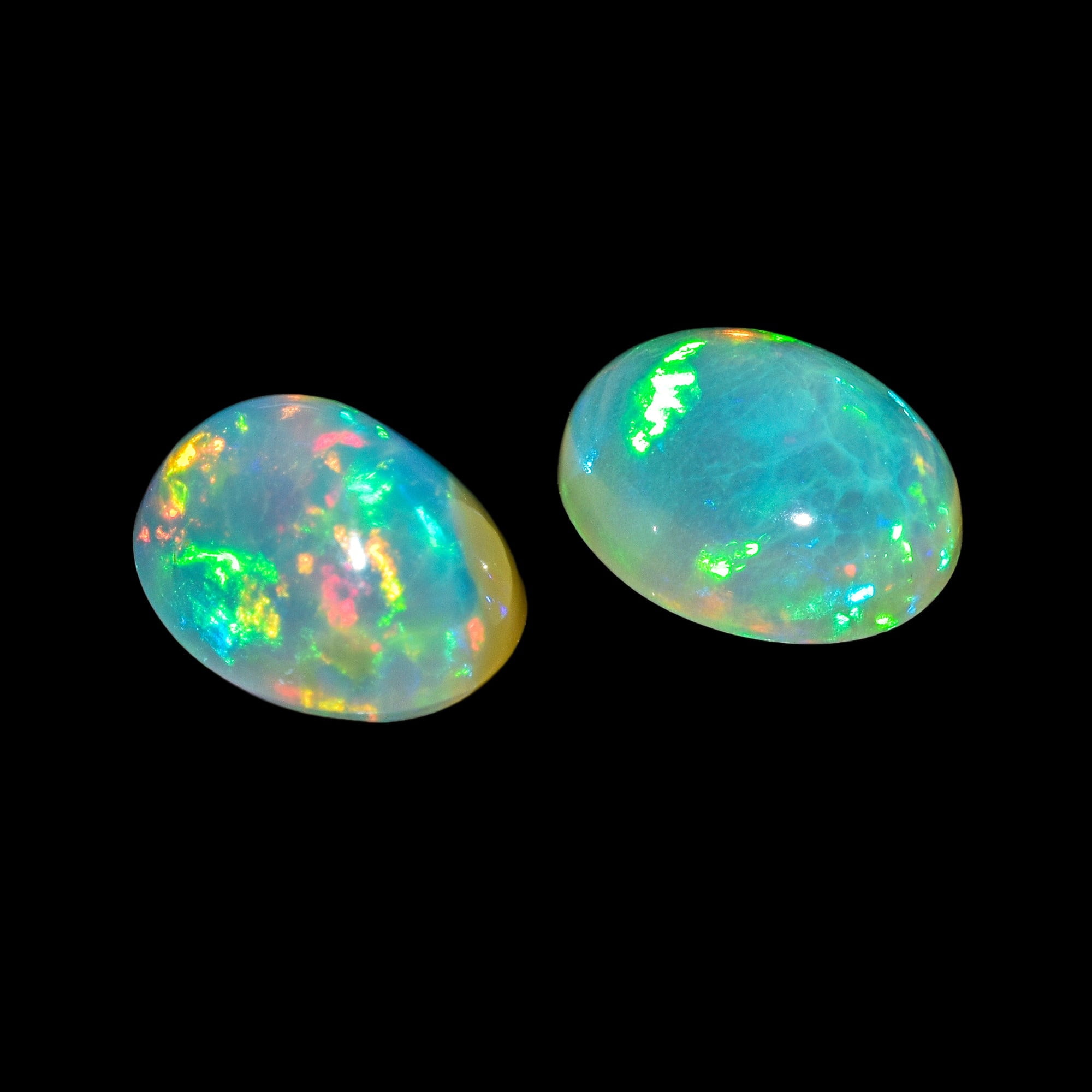 2pcs, Natural Ethiopian Fire Opal Oval Cabochon Gemstone, Opal Rock Crystals, DIY-Crafts Jewelry Making Loose Supply, Chakra Healing Energy, Birthstone Gift for Her, Wire Wrapping Stone
