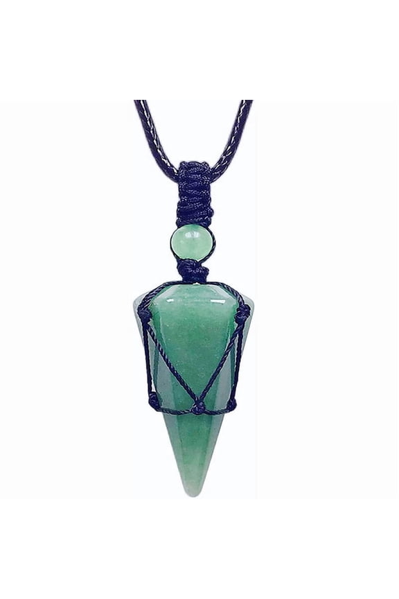 2pcs Natural Green Aventurine Cone Pendant Necklaces Wax String Macrame Pouch Necklace 20.08~31.50 inch(51~80cm)
