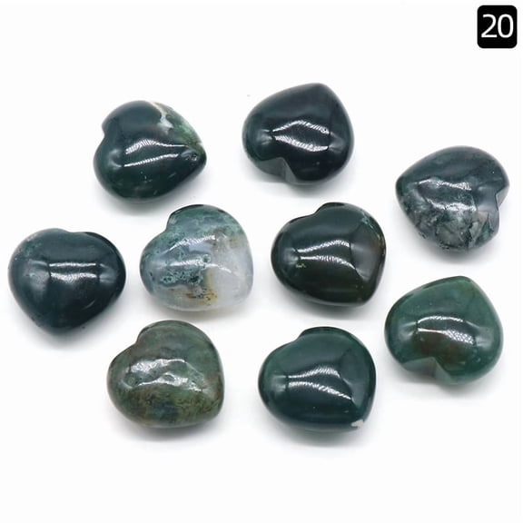 2pcs Natural Moss Agate Healing Stones Heart Stones Pocket Palm Stones for Reiki Balancing 30x30mm