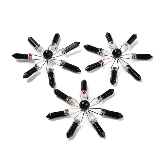 2pcs Natural Obsidian 7 Points Energy Generator Reiki Healing Stone 111x17.5mm