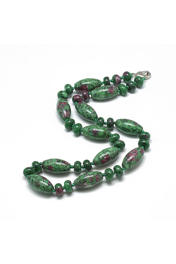 2pcs Natural Ruby in Zoisite Beaded Necklaces with Alloy Lobster Clasps 18.1 inch~18.5 inch(46~47cm) Oval: 20x10mm