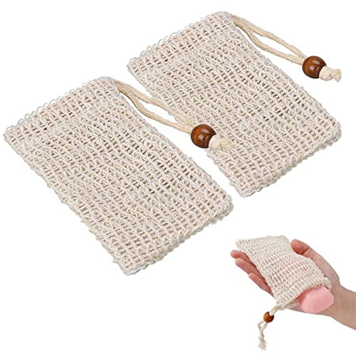 2pcs Natural Safe and Durable Sisal Fiber Soap Bag Saver Pouch for Foaming and Drying The Soap Shower Bath Exfoliating