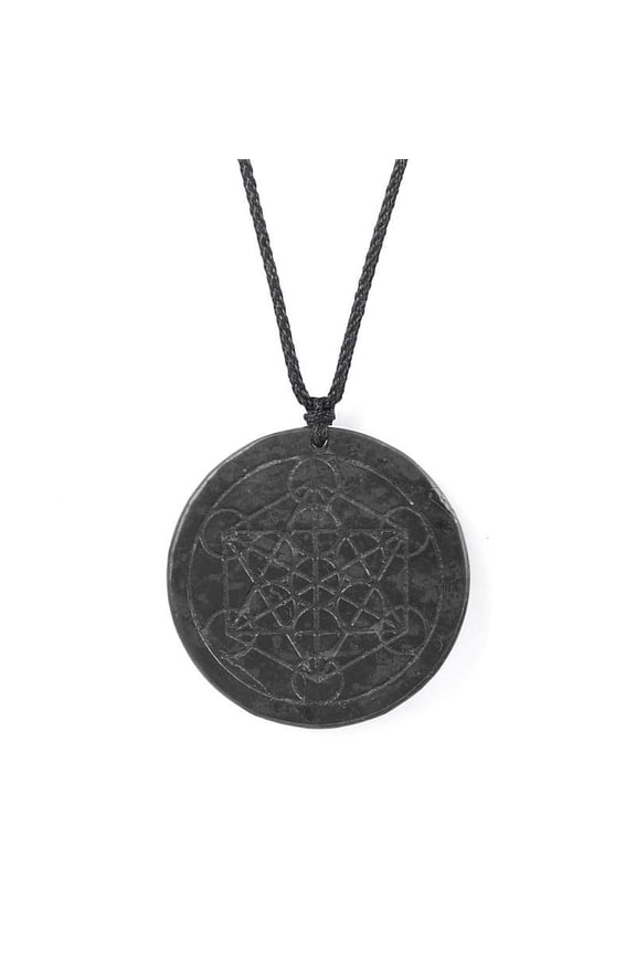 2pcs Natural Shungite Pendant Necklaces with Ropes Flat Round Star 15.75~17.72 inch(40~45cm)