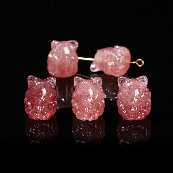 2pcs Natural Strawberry Quartz Carved Beads Nine-Tailed Fox 15x12mm
