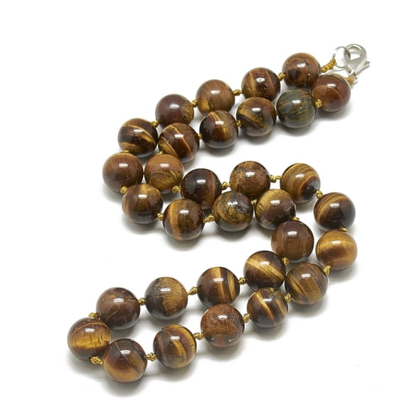 2pcs Natural Tiger Eye Beaded Necklaces with Alloy Lobster Clasps Round 18.1 inch~18.5 inch(46~47cm) round: 11.5~12mm