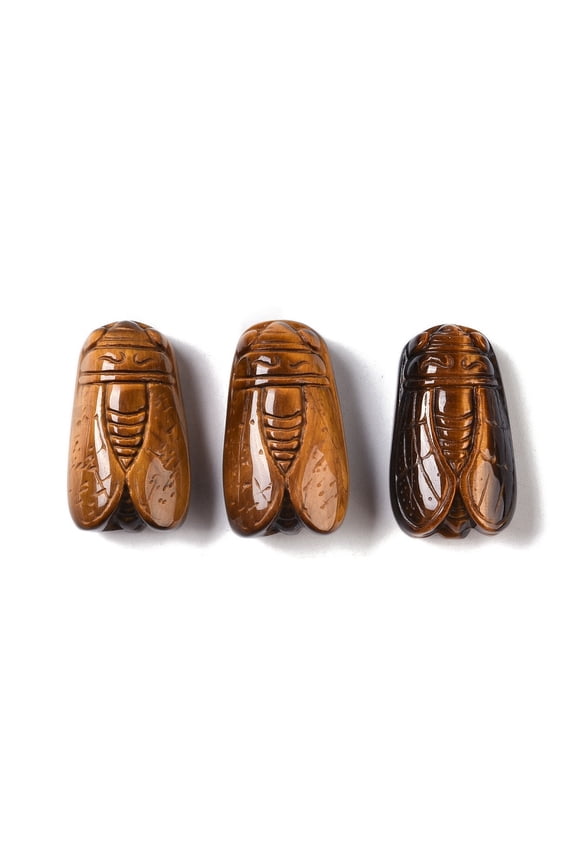 2pcs Natural Tiger Eye Carved Insect Pendants Cicada Charms 28x16x10mm Hole: 0.8mm for DIY
