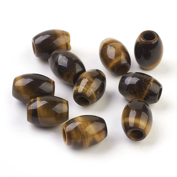 2pcs Natural Tiger Eye European Beads Large Hole Beads Barrel 15~17x12~13.5mm Hole: 4.5~5mm