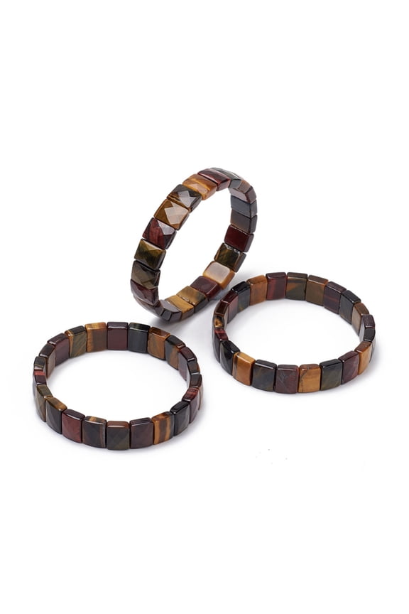 2pcs Natural Tiger Eye Gemstone Stretch Bracelets Faceted Rectangle 2-3/8 inch(6cm)
