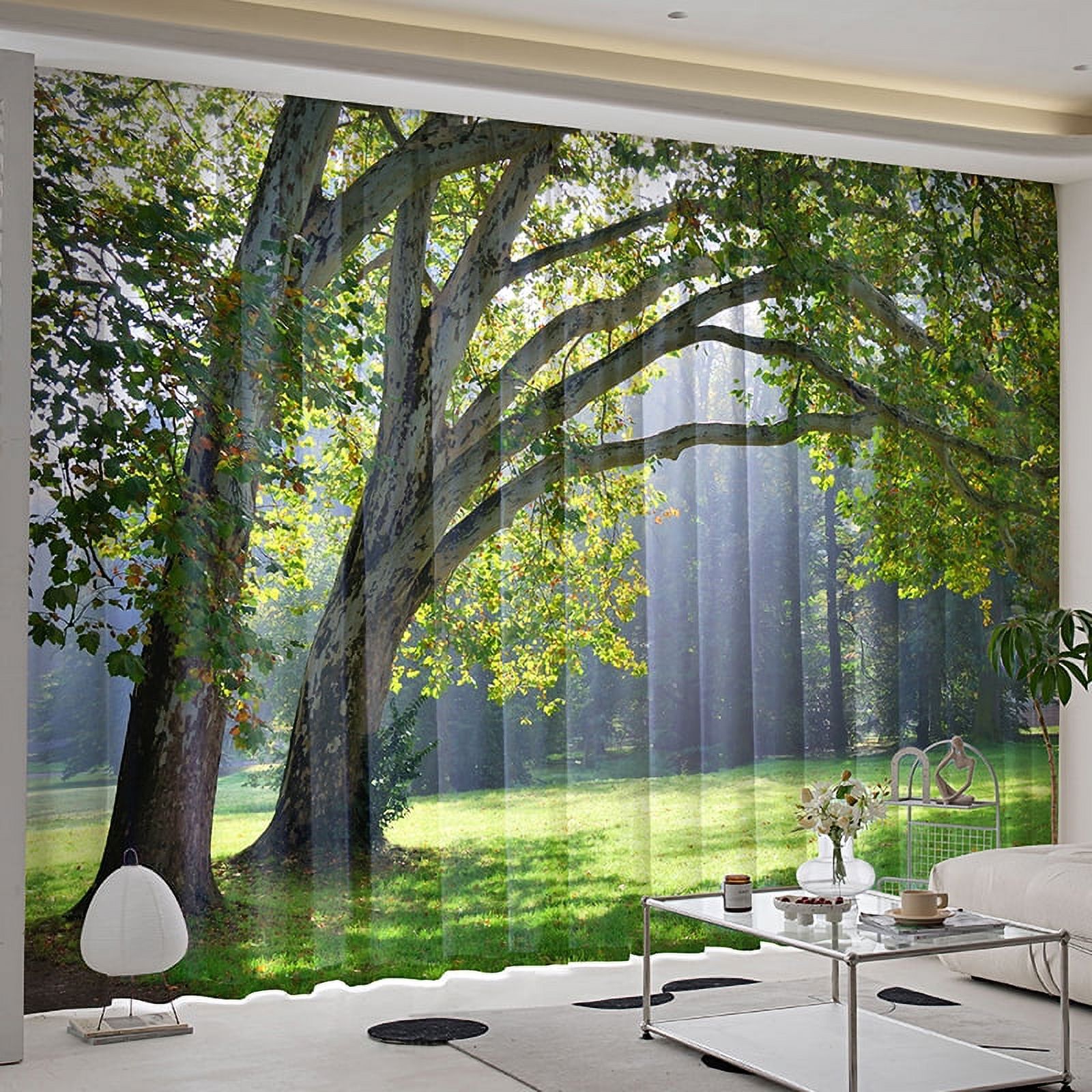 Custom Window Tree 2pcs Nature Forest Tree Waterfall Landscape Kid Curtain Window ...