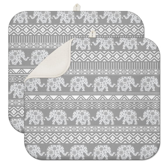 2pcs Nature-Themed Elephant Drying Mats Super Absorbent Washable Countertop Protector (Abstract Art)