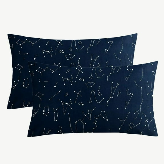 2pcs Navy Blue Constellation with White Space Stars Pattern Printed Decorative Throw Pillows Polyester 100% Double-sided Throw Pillow Cover 12x20inch for Home and Office Decor