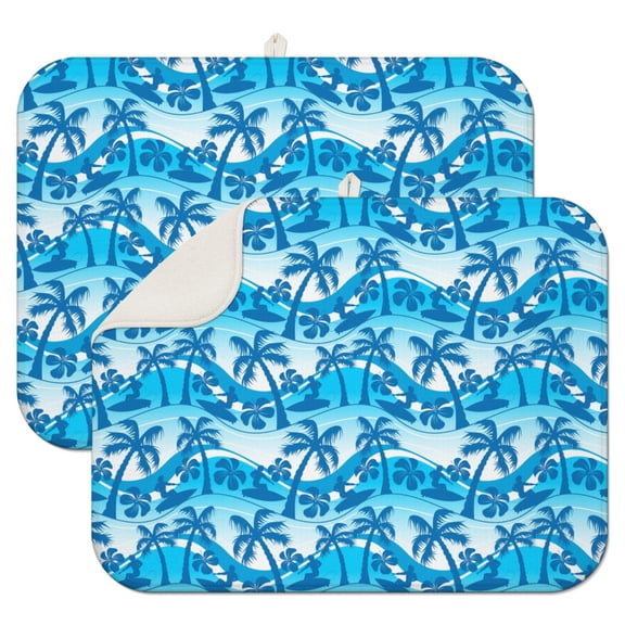 2pcs Neon Hawaiian Sunset Beach Kitchen Mat, Boho Tropical Palm Trees Print, Super Absorbent & Quick Dry Dish Drying Pad