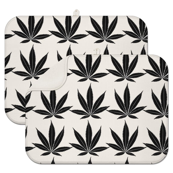2pcs Neon Hemp Leaf Glow in the Dark Drying Mat, Heat Resistant & Reusable Countertop Pad, Rasta Marijuana Leaf