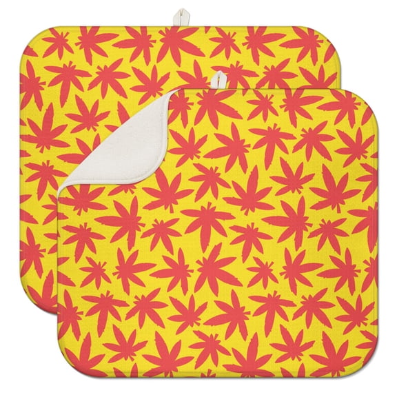 2pcs Neon Hemp Leaf Glow in the Dark Drying Mat, Heat Resistant & Reusable Countertop Pad, Rasta Marijuana Leaf