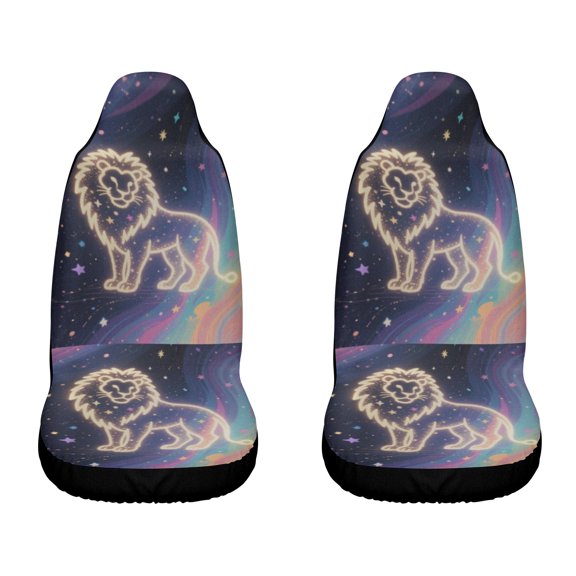 2pcs Neon Leo Constellation Car Seat Covers, Lion & Zodiac Pattern Glow-in-the-Dark Design, Full Surround Breathable Seat Protectors, Easy Install Universal Fit for Cars Trucks SUVs, Stylish Celestia