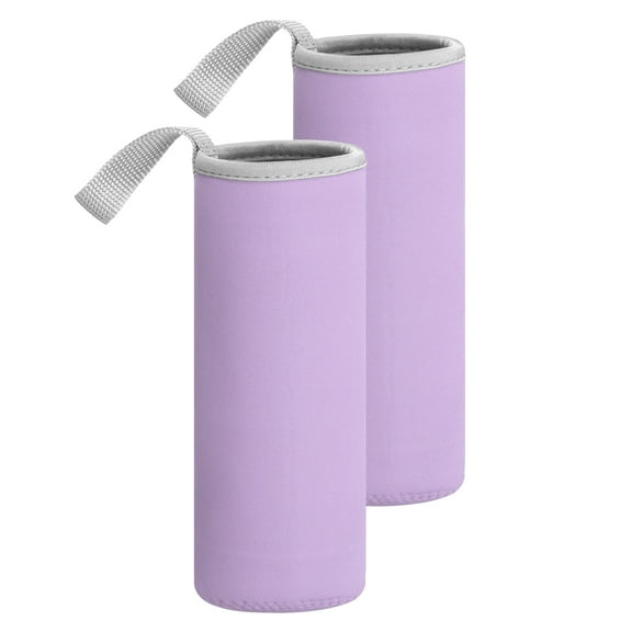 2pcs Neoprene Water Bottle Sleeve, 18.5 oz Insulated Water Glass Bottle Carrier Bag Collapsible Drink Bottle Sleeve Cover Holder with Handle, Light Purple