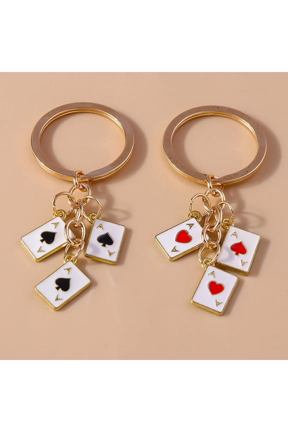 2pcs New Design Heart Poker Keychain Creative Metal Enamel Pendant Key Ring Jewelry Accessories