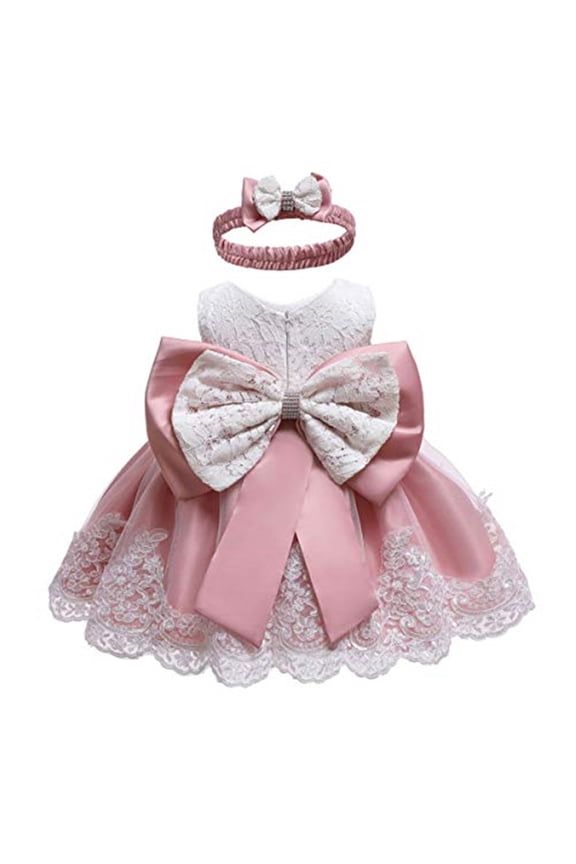 2pcs Newborn Baby Girl Dress Lace Princess Tutu Dress Birthday Holiday Party Dress + Headband Outfits 0-24M