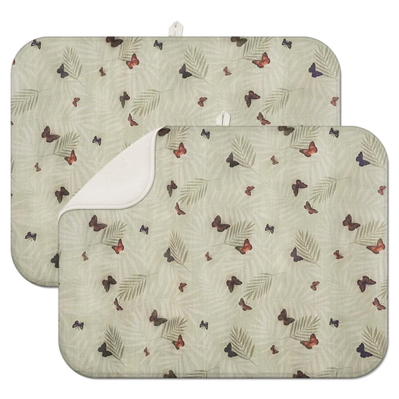 2pcs Night Sky Butterfly Dish Drying Mat Absorbent Sink Pad Butterfly and Moon Design Heat Resistant Foldable Mat