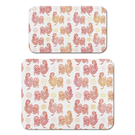 2pcs Non-Slip Kitchen Counter Mat - Bohemian Rooster & Nature Artwork - Absorbent Coffee Station Mat Set