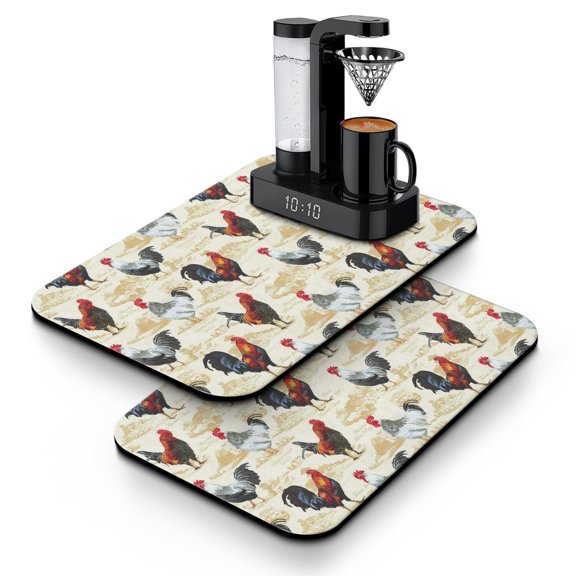 2pcs Non-Slip Kitchen Mat - Country Barn & Floral Print - Absorbent Coffee Maker Mat Set for Countertops