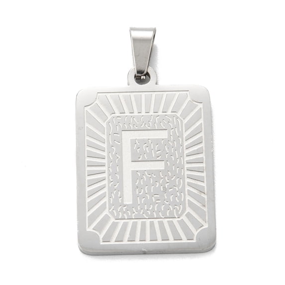 2pcs Non-Tarnish 304 Stainless Steel Pendants Rectangle with Alphabet Letter.F 30x20x1.5mm Hole: 3x6mm