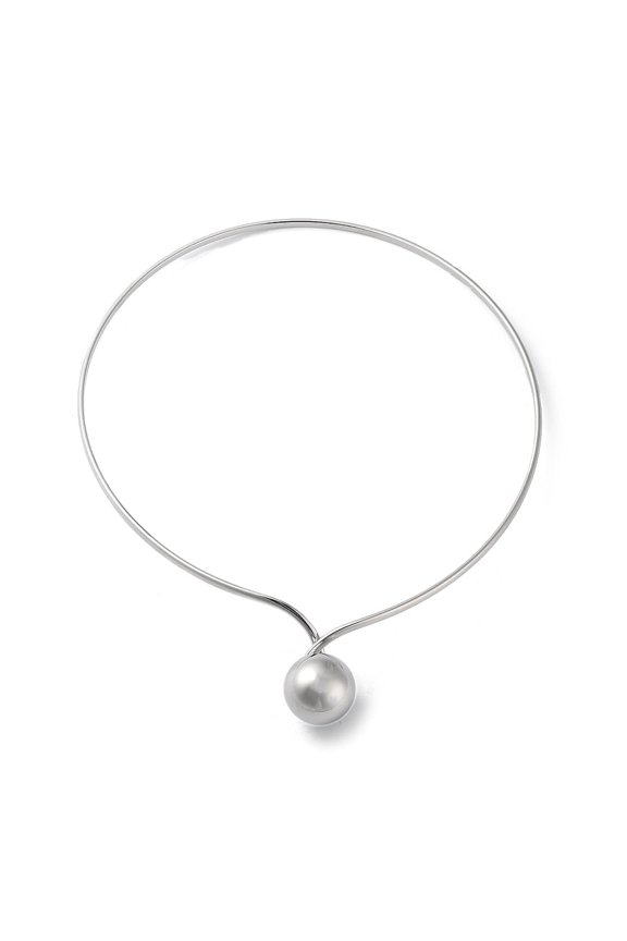 2pcs Non-Tarnish 304 Stainless Steel Round Ball Choker Necklaces Rigid Necklaces Stainless Steel color Inner Diameter: 5.20 inch(13.2cm)