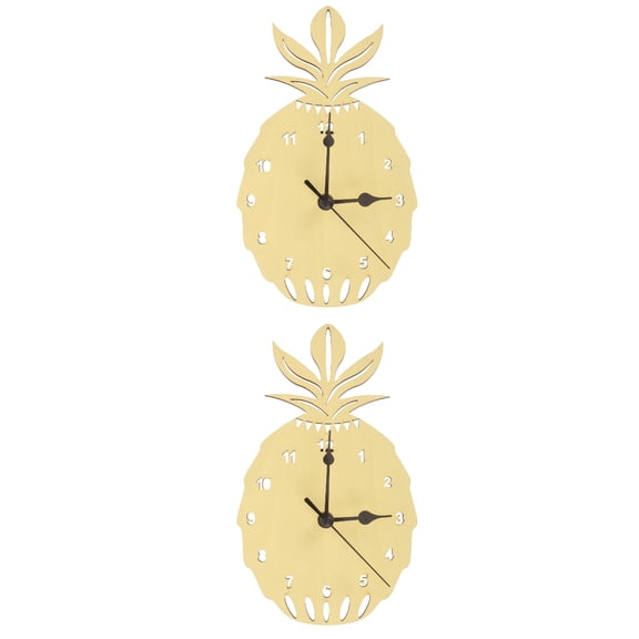 2pcs Nordic Style Wall Clock Pineapple Shaped Clock Cartoon Mute Clock Room Wall Decoration