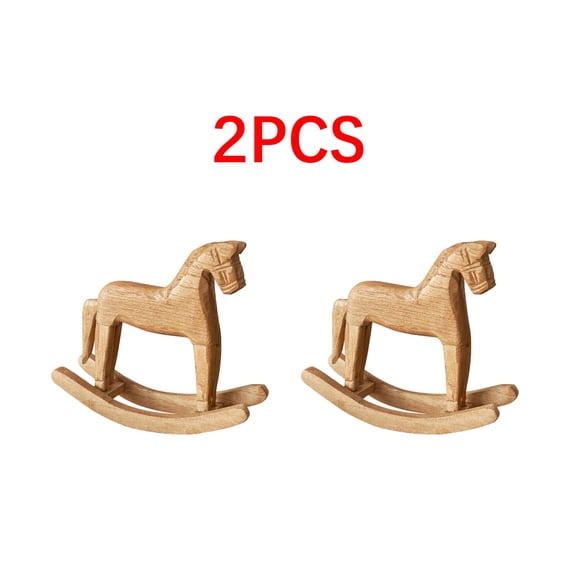 2pcs Nordic Style Wooden Rocking Horse Tabletop Decor - Cute Pine Horse Craft Ornament, Minimalist Figurine, Home Office Desk Shelf Decor Gift for Spring Festival Party Supplies, 3*6*8in, Brown