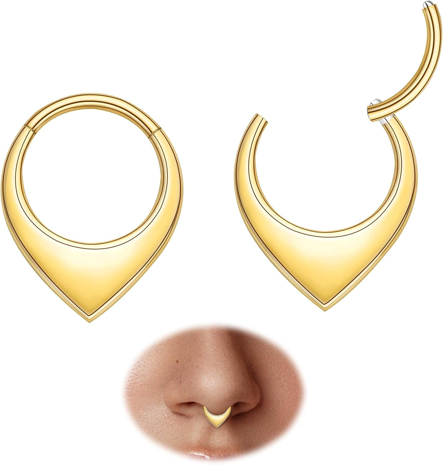 2pcs Nose Rings Hoops Women-G23 Titanium 316L Surgical Steel Segment Nose Rings sets,Helix Piercing Jewelry16G 8mm 10mm Teardrop Cartilage Clicker Earrings Rook,Daith,Tragus,Hypoallergenic[d445]