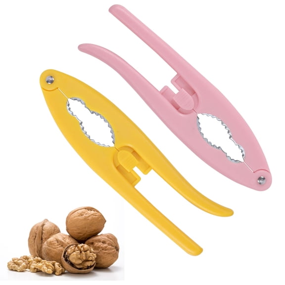 2pcs Nutcracker Tools, Zinc Alloy Nut Crackers for All Nuts & Shellfish, Multipurpose Walnut/Pecan/Chestnut Cracker with Ergonomic Handle for Hazelnut, Almond, Crab, Lobster (Yellow, Pink)