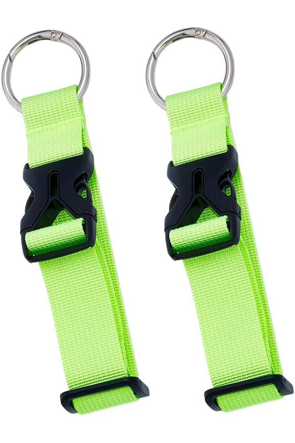 2pcs Nylon Adjustable Add-A-Bag Luggage Straps with POM Side Release Buckle Alloy Spring Gate Ring Lawn Green 18x3.95x1cm