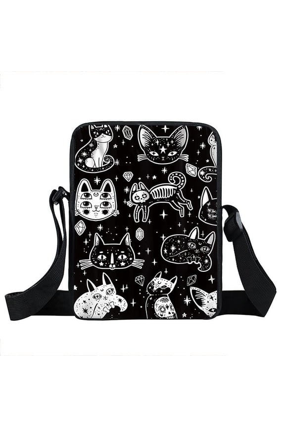 2pcs Nylon Crossbody Bags Gothic style Messenger bag for Wiccan Lovers Cat Shape 33x22x10cm