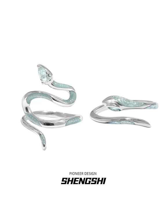 2pcs Open Snake Ring for Women Men, Fashion Adjustable Size Snake Animal Cocktail Party Statement Ring, Personalized Blue Snake Gothic Ring Vintage Jewelry Valentine's Day