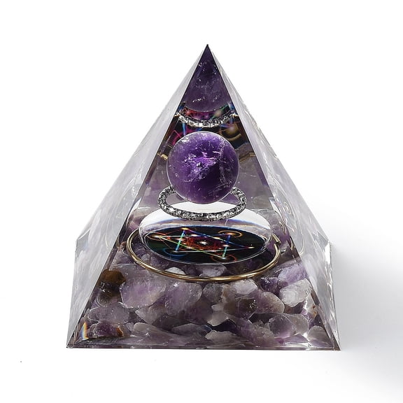 2pcs Orgonite Pyramid Resin Energy Generators Reiki Natural Amethyst Chips Inside for Home Office Desk Decoration 60x60x59mm