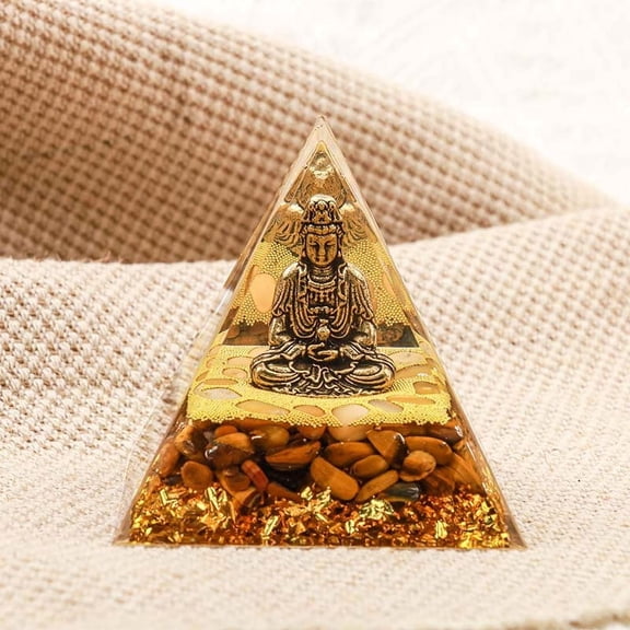 2pcs Orgonite Pyramid Resin Energy Generators Reiki Natural Tiger Eye Chips and Inside for Home Office Desk Decoration 50x50x50mm