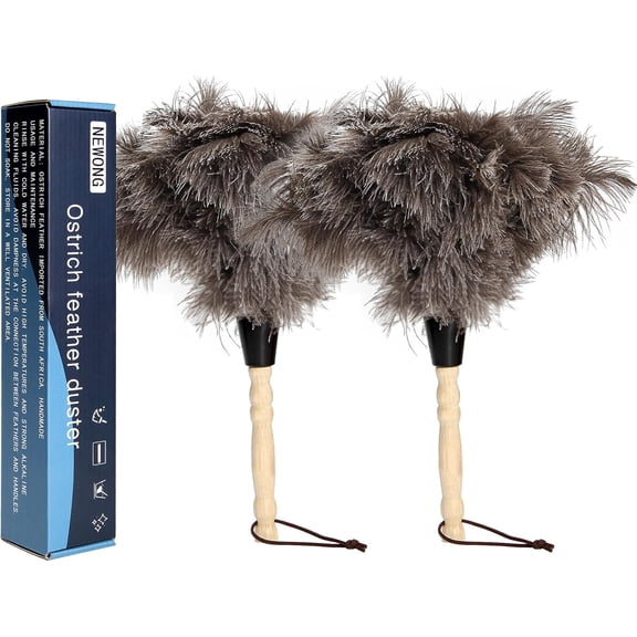 2pcs Ostrich Feather Dusters Natural Feathers Duster with Wooden Handle Natural Ostrich Feathers for Home Cleaning and Office ing Duster(2pcsLength14